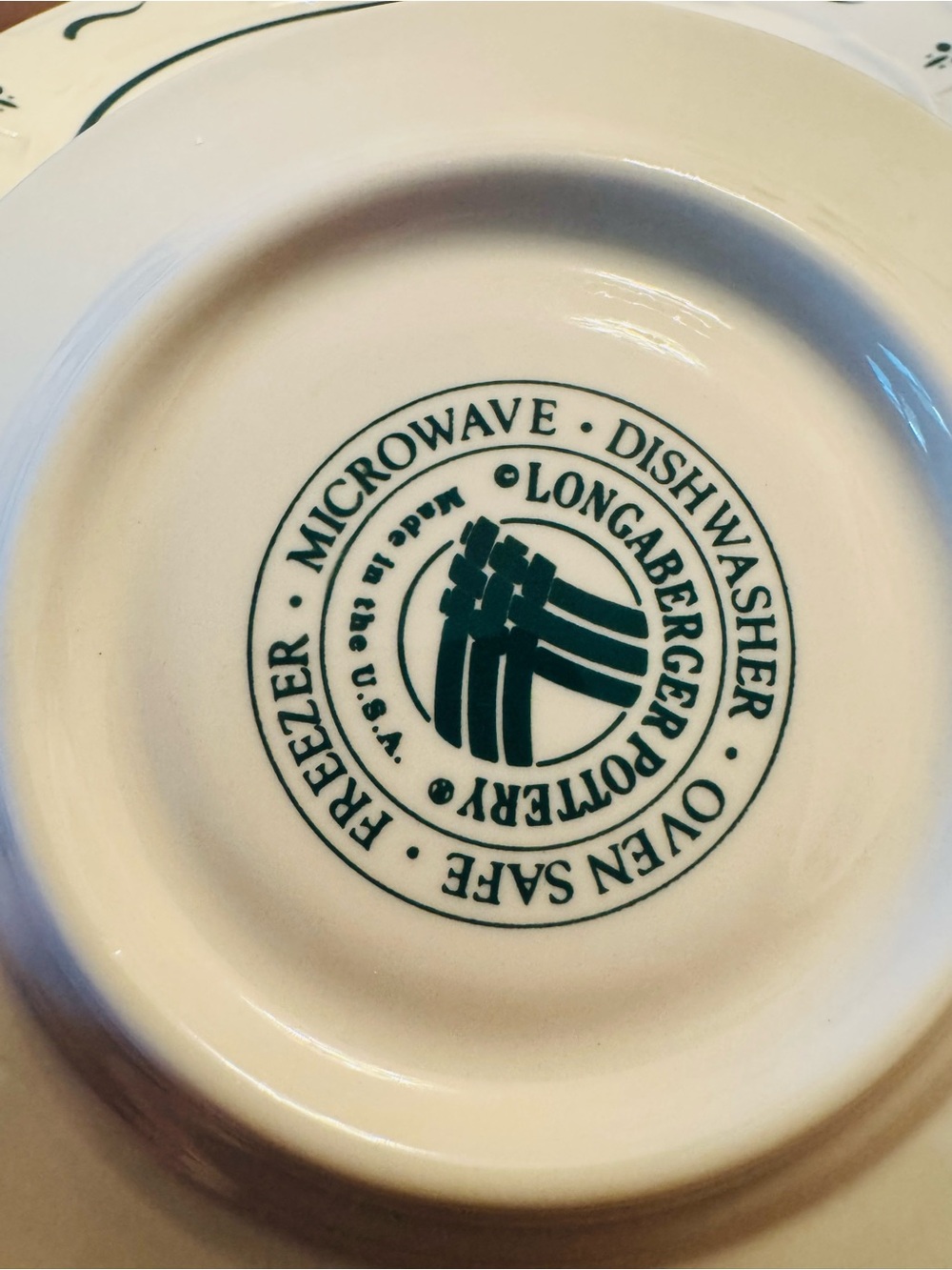 Longaberger Plate set for two, with Green Logo and Emblem
